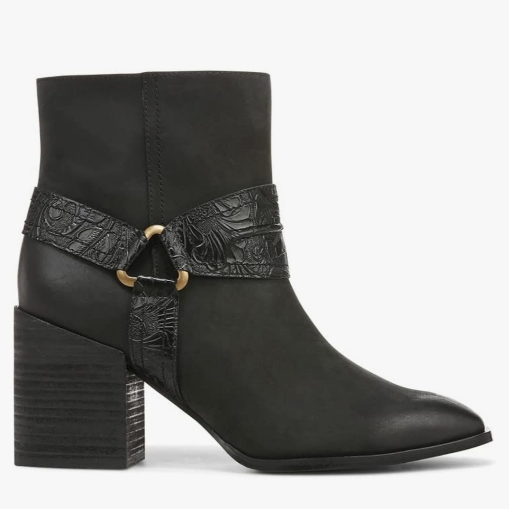 Vionic Carnelia Black‎ Mid-Calf Block Heel Ankle Boots, Size 9, Water Repellent